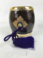 Japanese Miniature Taiko Drum Display Vtg Boys Day Stand Brown Gold Purple ID621