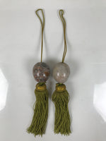 Japanese Moonstone Stone Hanging Scroll Weights Vtg Fuchin Kakejiku Tassel FC371