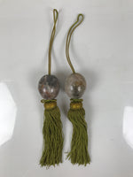 Japanese Moonstone Stone Hanging Scroll Weights Vtg Fuchin Kakejiku Tassel FC371