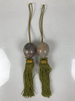 Japanese Moonstone Stone Hanging Scroll Weights Vtg Fuchin Kakejiku Tassel FC371