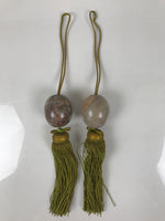 Japanese Moonstone Stone Hanging Scroll Weights Vtg Fuchin Kakejiku Tassel FC371