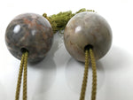 Japanese Moonstone Stone Hanging Scroll Weights Vtg Fuchin Kakejiku Tassel FC371