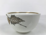Japanese Narumi Porcelain Yunomi Teacup Pottery Vtg White Brown Gold Leaf TC614