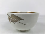 Japanese Narumi Porcelain Yunomi Teacup Pottery Vtg White Brown Gold Leaf TC615