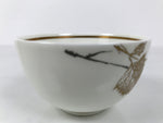 Japanese Narumi Porcelain Yunomi Teacup Pottery Vtg White Brown Gold Leaf TC615