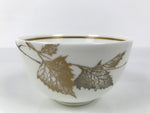 Japanese Narumi Porcelain Yunomi Teacup Pottery Vtg White Brown Gold Leaf TC616