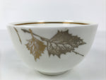 Japanese Narumi Porcelain Yunomi Teacup Pottery Vtg White Brown Gold Leaf TC616