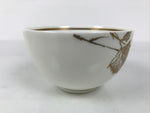 Japanese Narumi Porcelain Yunomi Teacup Pottery Vtg White Brown Gold Leaf TC616