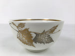 Japanese Narumi Porcelain Yunomi Teacup Pottery Vtg White Brown Gold Leaf TC617