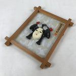 Japanese Nihongami Woman Painted Clay Face Framed Vtg Awaji Joruri Ningyo FL270