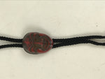 Japanese Noh Mask Western Bolo Tie Vtg Netsuke Slide Metal Tips Red Black JK886