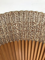 Japanese Paper Folding Fan Sensu Bamboo Frame Brown Silver Floral Swirl 4D898