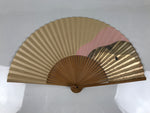 Japanese Paper Folding Fan Sensu Vtg Bamboo Frame Beige Pink Gold Design 4D910