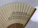 Japanese Paper Folding Fan Sensu Vtg Bamboo Frame Beige Purple Hatch Mark 4D971