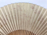 Japanese Paper Folding Fan Sensu Vtg Bamboo Frame Beige Red Sparkle Plants 4D972