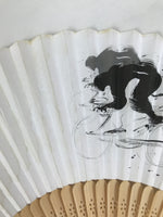 Japanese Paper Folding Fan Sensu Vtg Bamboo Frame Bicycle Racing Black 4D934