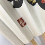Japanese Paper Folding Fan Sensu Vtg Bamboo Frame Black Kanji Flowers 4D869