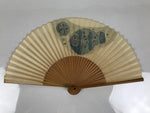 Japanese Paper Folding Fan Sensu Vtg Bamboo Frame Blue Fish Fugu Bubbles 4D973