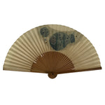 Japanese Paper Folding Fan Sensu Vtg Bamboo Frame Blue Fish Fugu Bubbles 4D973
