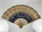 Japanese Paper Folding Fan Sensu Vtg Bamboo Frame Blue Kanzemizu Birds 4D923