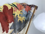 Japanese Paper Folding Fan Sensu Vtg Bamboo Frame Flowers Lilies Red 4D991