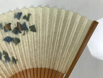 Japanese Paper Folding Fan Sensu Vtg Bamboo Frame Ginkgo Leaves Blue Green 4D915