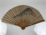 Japanese Paper Folding Fan Sensu Vtg Bamboo Frame Mountain Painting Black 4D931