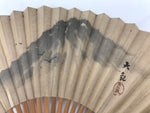 Japanese Paper Folding Fan Sensu Vtg Bamboo Frame Mountain Painting Black 4D931