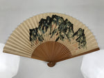 Japanese Paper Folding Fan Sensu Vtg Bamboo Frame Mountain Painting Print 4D914