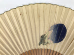 Japanese Paper Folding Fan Sensu Vtg Bamboo Frame Nasu Eggplant Aubergine 4D978