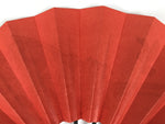 Japanese Paper Folding Fan Sensu Vtg Bamboo Frame Red Kimono Woman Flute 5D26