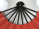 Japanese Paper Folding Fan Sensu Vtg Bamboo Frame Red Kimono Woman Flute 5D26