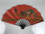 Japanese Paper Folding Fan Sensu Vtg Bamboo Frame Red Kimono Woman Flute 5D26
