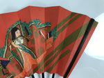 Japanese Paper Folding Fan Sensu Vtg Bamboo Frame Red Kimono Woman Flute 5D26