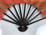Japanese Paper Folding Fan Sensu Vtg Bamboo Frame Red Kimono Woman Flute 5D26