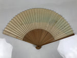 Japanese Paper Folding Fan Sensu Vtg Bamboo Frame Riverside Boats Green 4D975