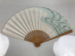 Japanese Paper Folding Fan Sensu Vtg Bamboo Frame Sakura Petal Water Wave 4D954