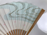 Japanese Paper Folding Fan Sensu Vtg Bamboo Frame Sakura Petal Water Wave 4D954