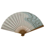 Japanese Paper Folding Fan Sensu Vtg Bamboo Frame Sakura Petal Water Wave 4D954