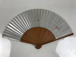 Japanese Paper Folding Fan Sensu Vtg Bamboo Frame Silver Firefly Leaves 4D933