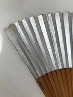 Japanese Paper Folding Fan Sensu Vtg Bamboo Frame Silver Firefly Leaves 4D933
