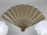 Japanese Paper Folding Fan Sensu Vtg Bamboo Frame Simple Blank Beige Silver 5D11