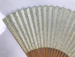 Japanese Paper Folding Fan Sensu Vtg Bamboo Frame Teal Silver Gold Lines 4D977