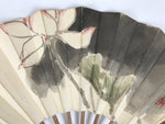 Japanese Paper Folding Fan Sensu Vtg Bamboo Frame White Flower Mountain 5D30