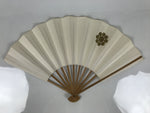 Japanese Paper Folding Fan Sensu Vtg Bamboo Frame White Gold Kamon Crest 5D18
