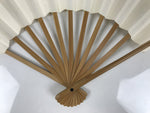 Japanese Paper Folding Fan Sensu Vtg Bamboo Frame White Gold Kamon Crest 5D18
