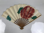 Japanese Paper Folding Fan Sensu Vtg Flower Red Green Bamboo Frame 4D992