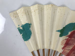 Japanese Paper Folding Fan Sensu Vtg Flower Red Green Bamboo Frame 4D992
