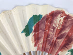 Japanese Paper Folding Fan Sensu Vtg Flower Red Green Bamboo Frame 4D992