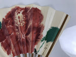 Japanese Paper Folding Fan Sensu Vtg Flower Red Green Bamboo Frame 4D992